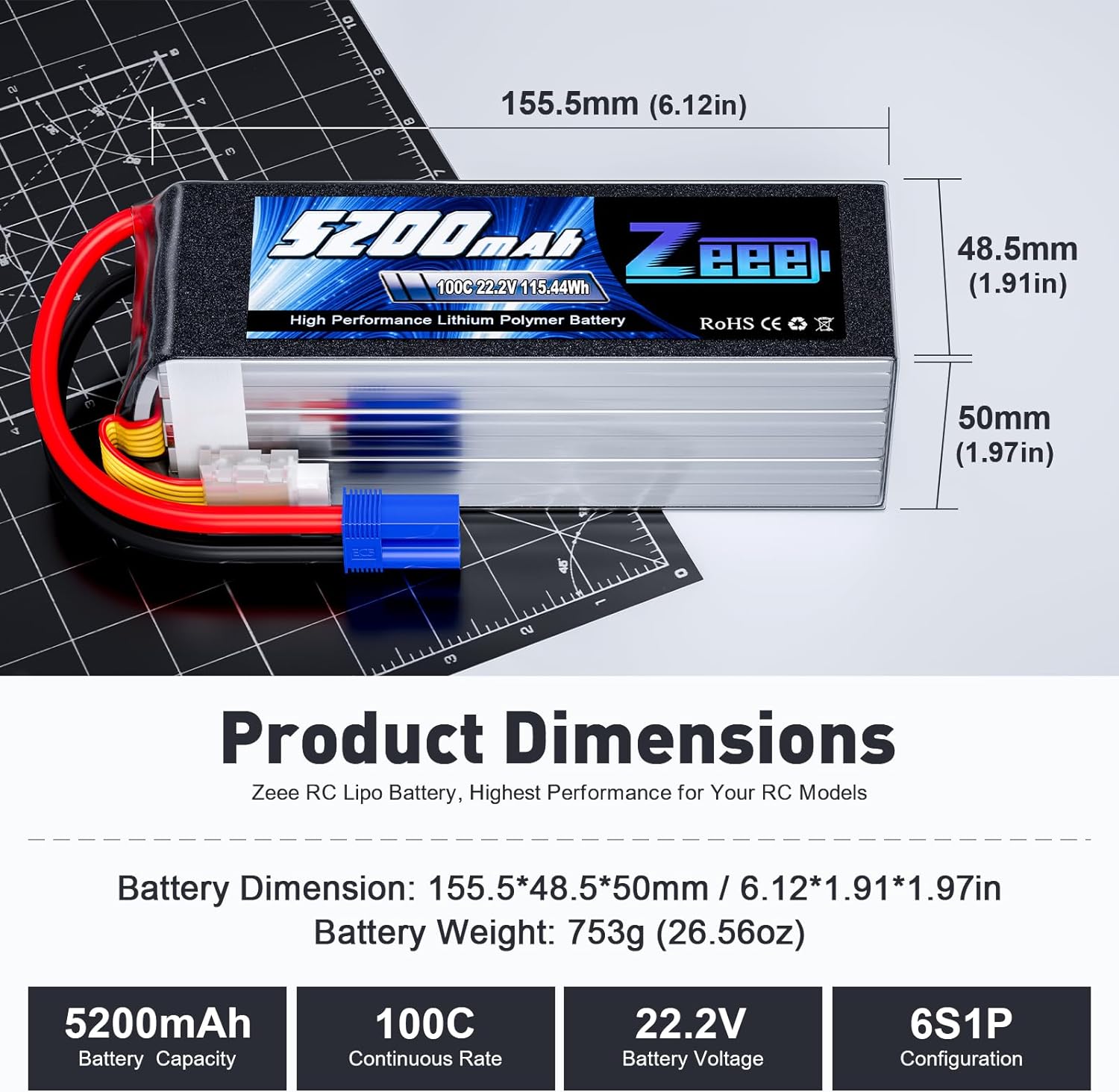 Zeee 6S 5200mAh 리포 배터리, 22.2V  - 6S Lipo Battery 22.2V 5000Mah 리뷰 및 가격